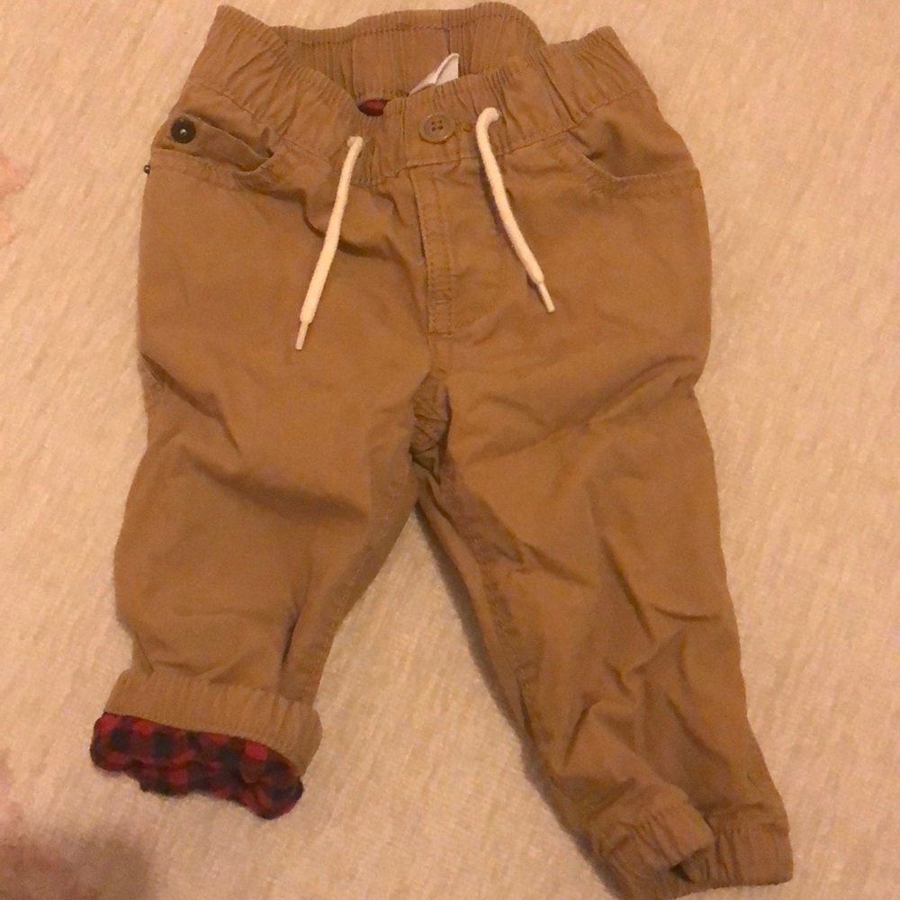 Boys khaki pants w/ plaid flannel black/red lining